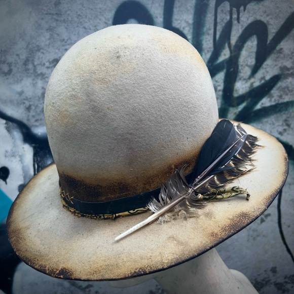 GYPSY Custom Upcycled Burned Distressed Open Crown Hat Size 7 main image 4